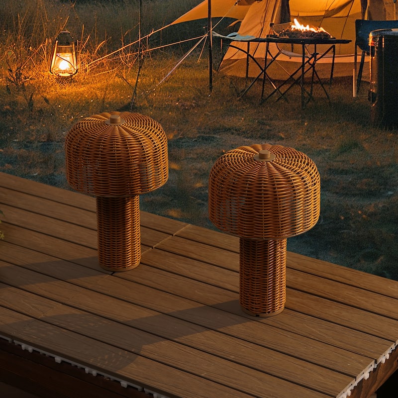 10" Indoor/Outdoor Wicker Rechargeable/Cordless Dimmable LED Table Lamp (Set 2)