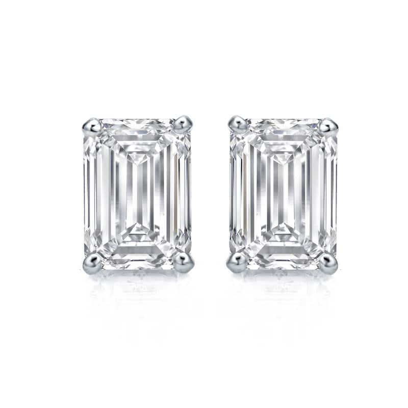 Auriya Natural Emerald-Cut 4-Prong Diamond Stud Earrings 1.00 to 3.00 ct. tw. Push-Back (F-G VS)