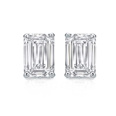 Auriya Natural Emerald-Cut 4-Prong Diamond Stud Earrings 1.00 to 3.00 ct. tw. Push-Back (F-G VS)