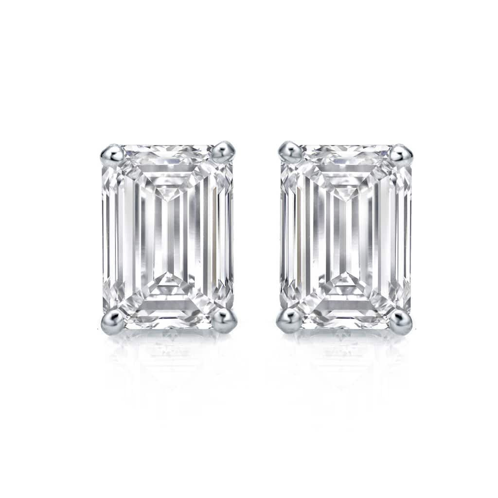 Auriya Natural Emerald-Cut 4-Prong Diamond Stud Earrings 1.00 to 3.00 ct. tw. Push-Back (F-G VS)
