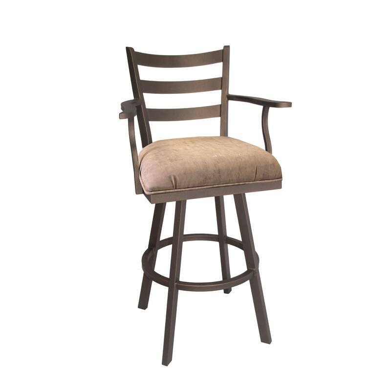 Tempo Furniture Claremont w/ Arms Swivel 26" Counterstool/30" Barstool Sun Bronze Finish & Brown Polyurethane by Furnish Theory