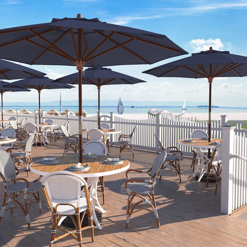 California Umbrella 9-ft. Round Marenti Wood-framed Olefin Patio Umbrella (No Base) - Navy Blue