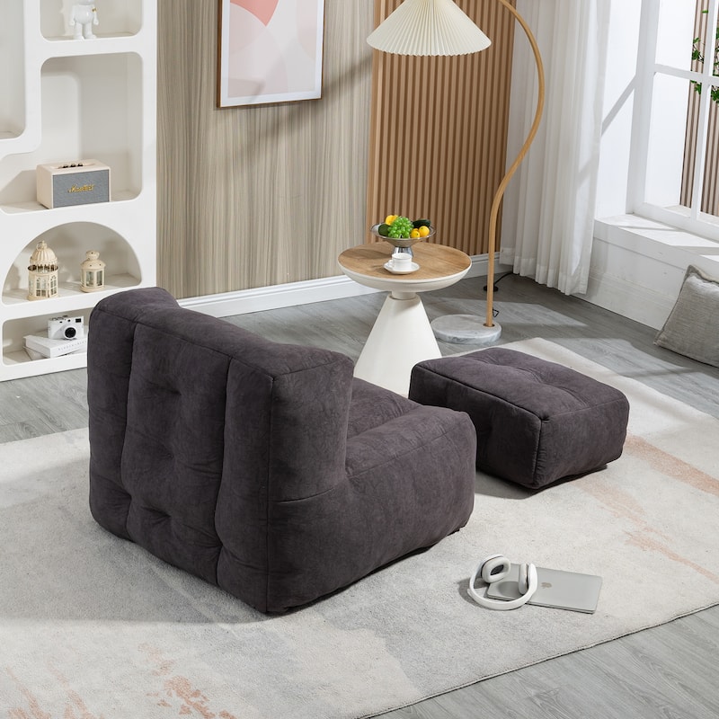 Black Modern 38.5" Velvet Upholstered Accent Chair with Memory Foam and Ottoman for Living Room