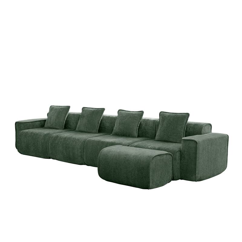 GDFStudio - Velvet Streamlined Modular 4-Seater 138.58" L-Shaped Sectional Sofa with Ottoman