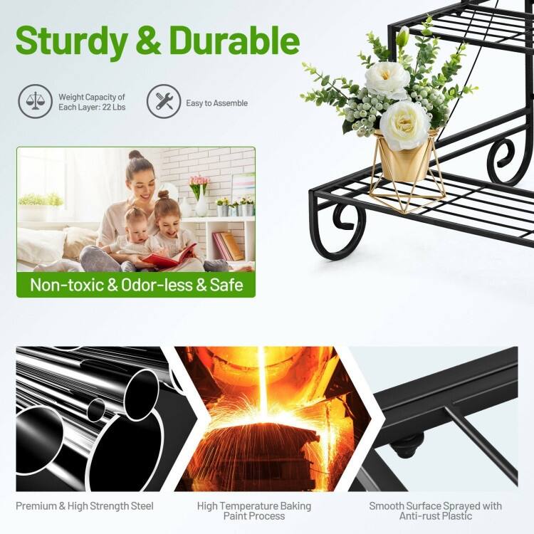 Outdoor Plant Shelf 3 Tier Steel Flower Stand for Patio - 29" x 26" x 28"