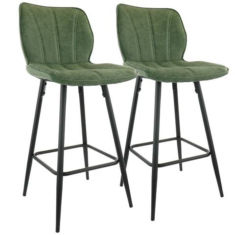 Elama 2 Piece Faux Leather Bar Chair in Green with Metal Legs