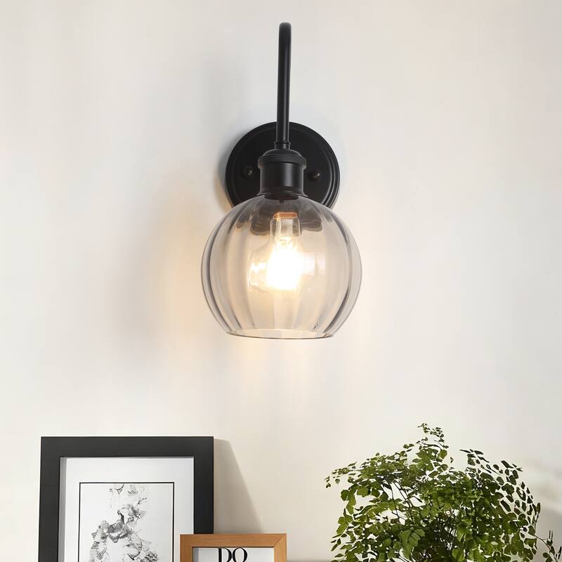 Modern 1-Light Bathroom Vanity Wall Sconce with Textured Glass Shade
