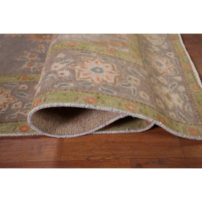 Gray Distressed Tabriz Vintage Persian Rug Hand-Knotted Wool Carpet - 6'7" x 9'8"