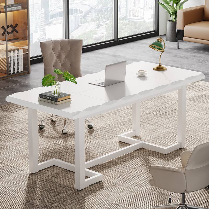 62.2-inch Wood Rectangular Computer Desk with Solid Wood Legs