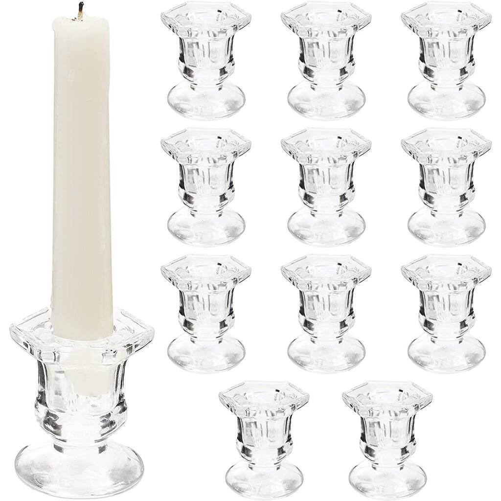 Juvale Glass Candle Holders Set, Clear Taper Candlestick Holder 12 Pack