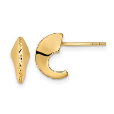 Curata 14k Yellow Gold Polished Sparkle Cut Knife Edge J hoop Post Earrings - 11.5x4.75mm