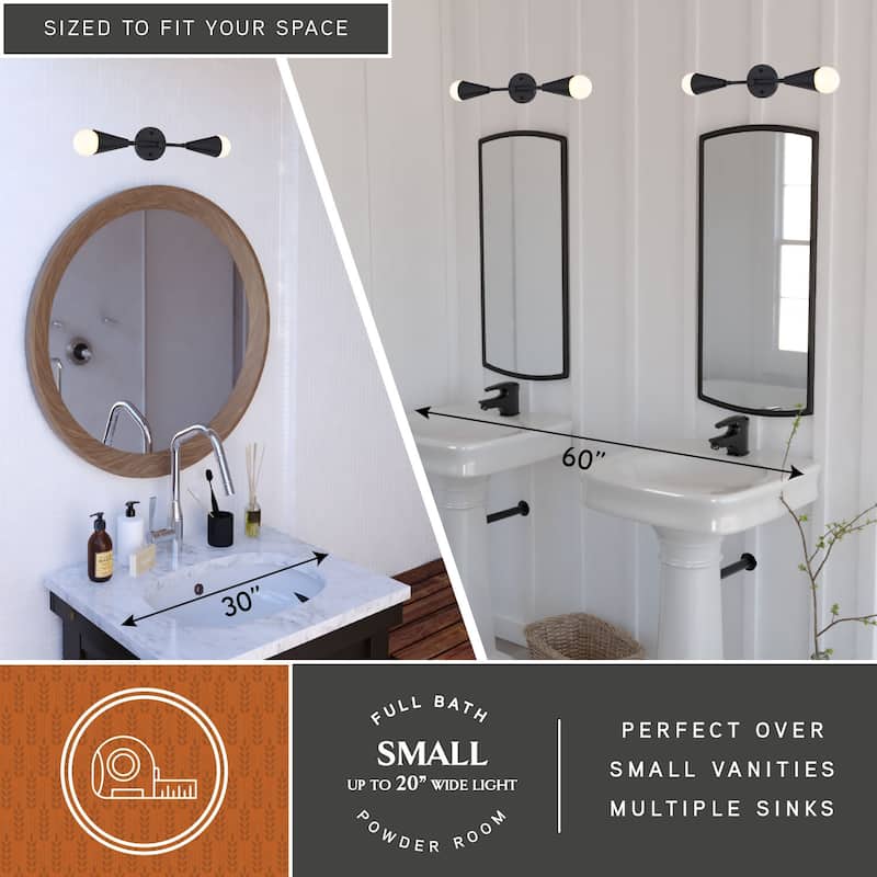 Zurich 2-Light 18 in. Modern Contemporary Bathroom Vanity Wall Fixture, Metal Cone Shade, Dimmable, LED Compatible