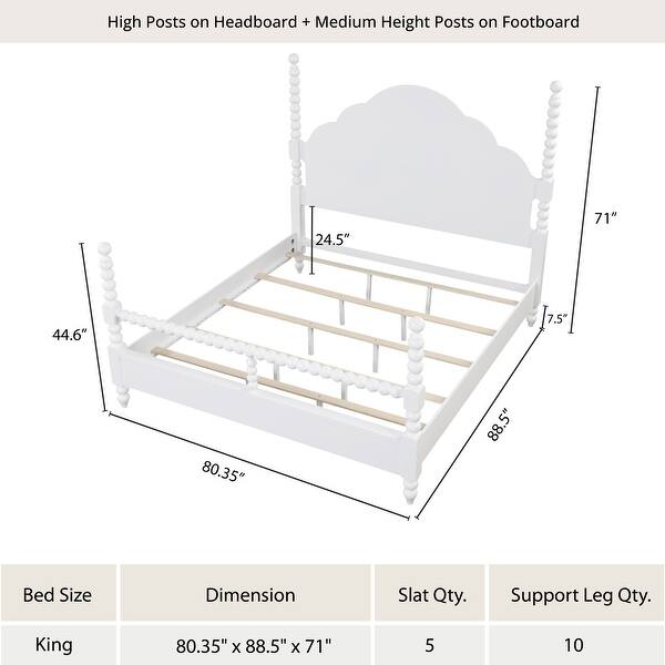 dimension image slide 1 of 5, Roundhill Furniture Avellune 4-Piece Bedroom Set: Poster Bed with Dresser, Mirror, Chest, and 2 Nightstands, White Finish