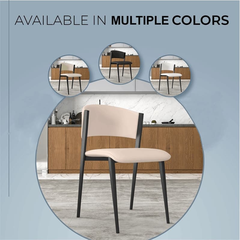 Modern Leather Dining Chair - Upholstered Accent Chair with Metal Legs, Curved Open Back & No Assembly - For Kitchen or Office