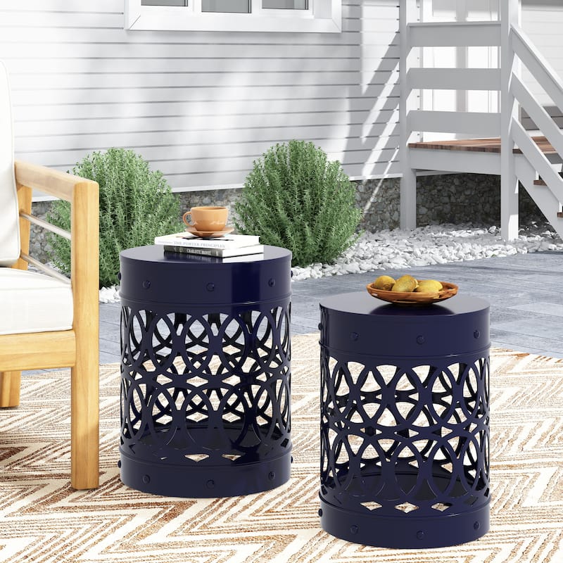 Roomfitters Outdoor Metal Side Tables Set of 2, Decorative Powder-Coated Iron Accent End Tables for Patio or Garden