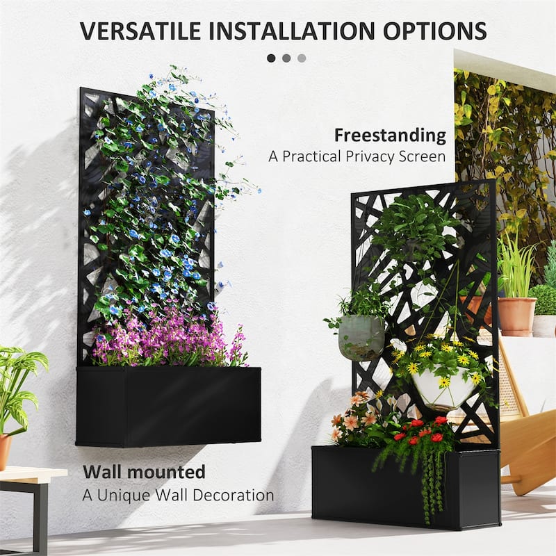 24" Black Metal Wall-Mountable Raised Garden Bed with Drainage Slots for Healthy Plants - 24" L x 9.1" W x 44.5" H