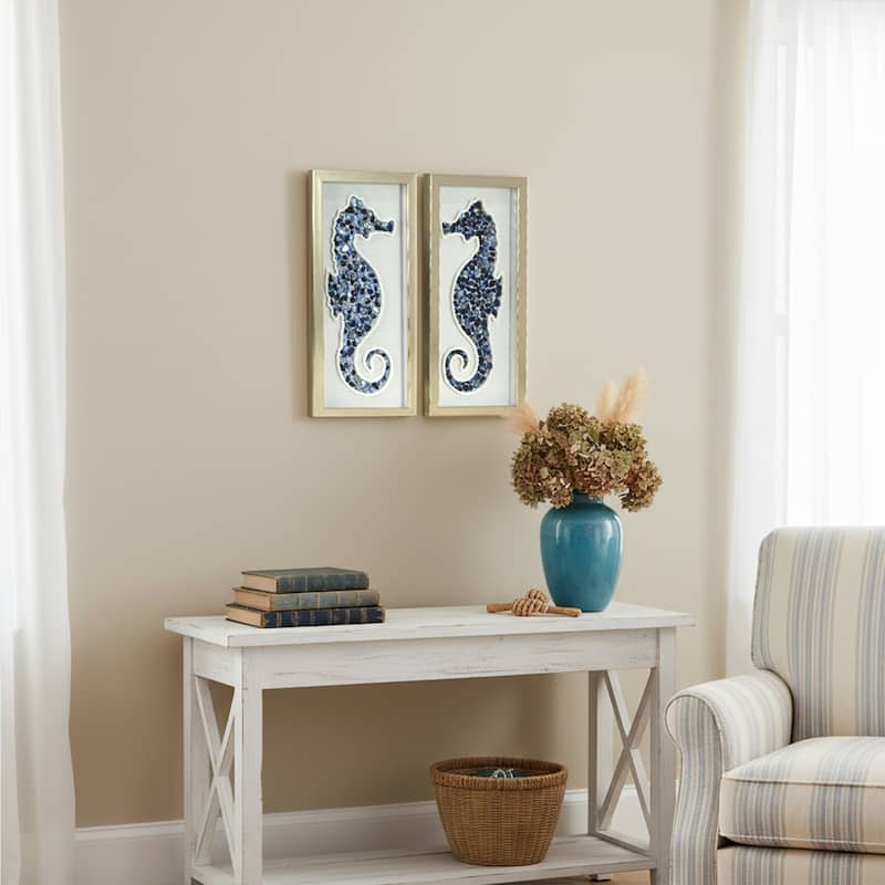 American Art Decor 2-Piece Coastal Seashell & Sea Glass Shadowbox Framed Wall Art Set