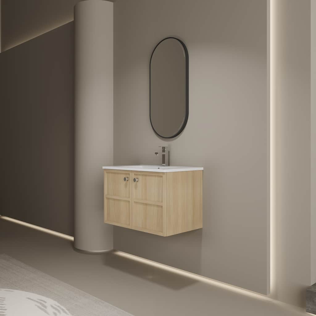 30" Wall-Mounted Bathroom Vanity whit Ceramic Sink