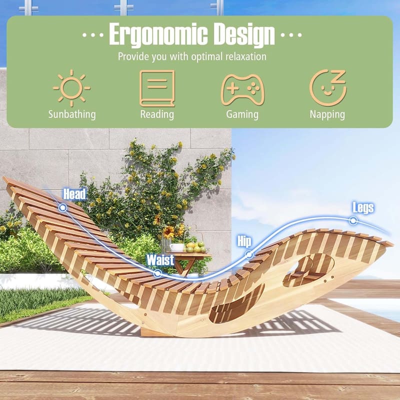 Rocking Double Chaise Lounge Acacia Wood Sun Bed Lounger