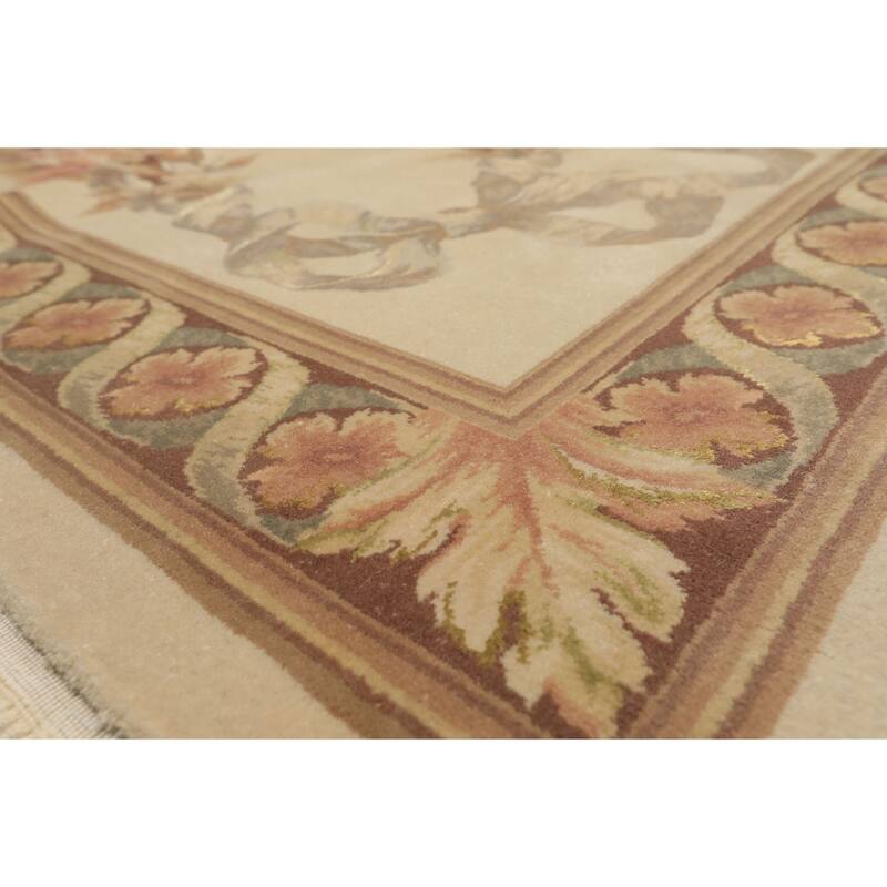 5'9''x9 Hand Knotted Wool & Silk Ivory French Aubusson Savonnerie 300 KPSI Asmara Rug - 5' 9'' x 9'