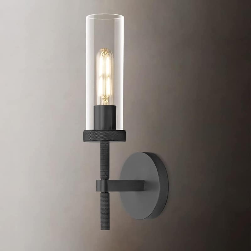 KAYLA Indoor Wall Light, Brass Wall Sconces Lighting Fixture, Bathroom Vanity Wall Sconces, Glass Tube Wall Sconces(2-Sets) - 1 - Black-14''