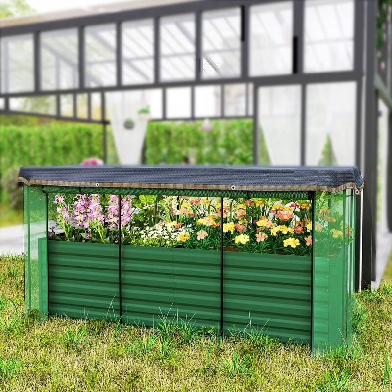 Galvanized Steel Raised Garden Bed with Crop Cage and Shade