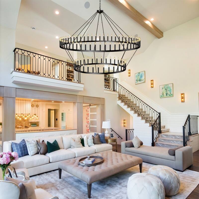 2 Tier Wagon Wheel Chandelier Large Farmhouse Rustic Round Chandeliers