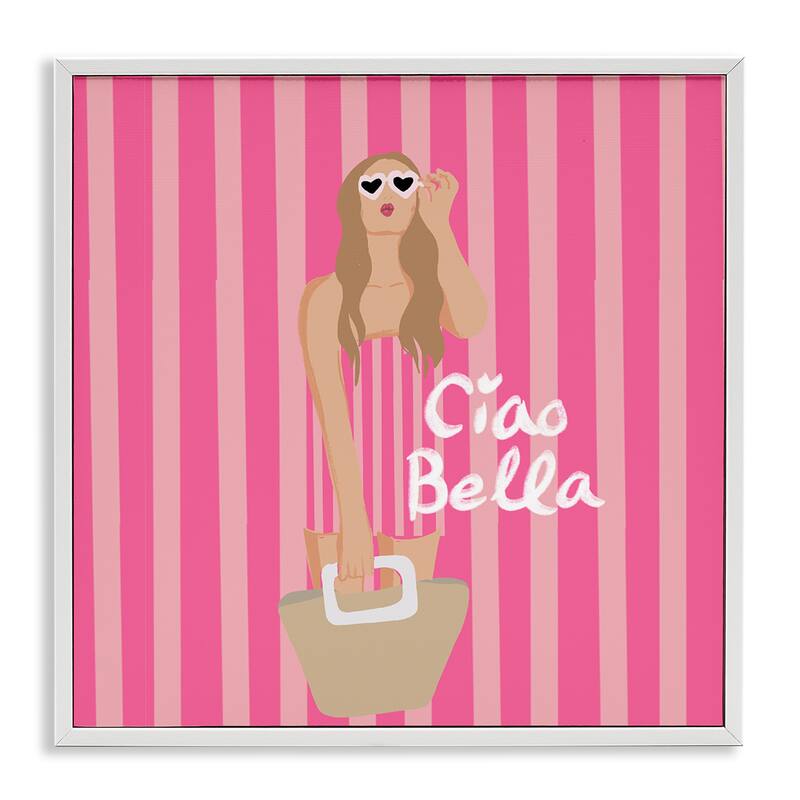 Stupell Pink Striped Glam Girl Framed Giclee Art Design By Chen Alyesh - 12 x 12 - White