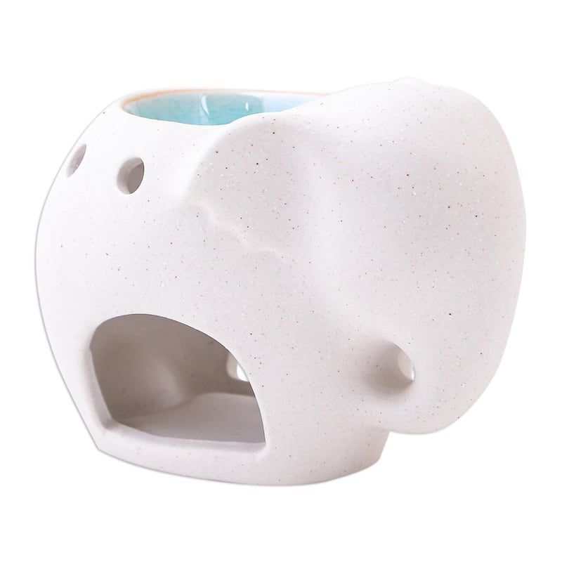 Novica Handmade Sand Elephant Ceramic Oil Warmer