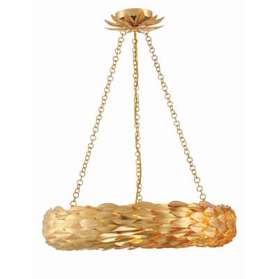 Broche 6 Light Antique Gold Pendant - 24"W x 5"H