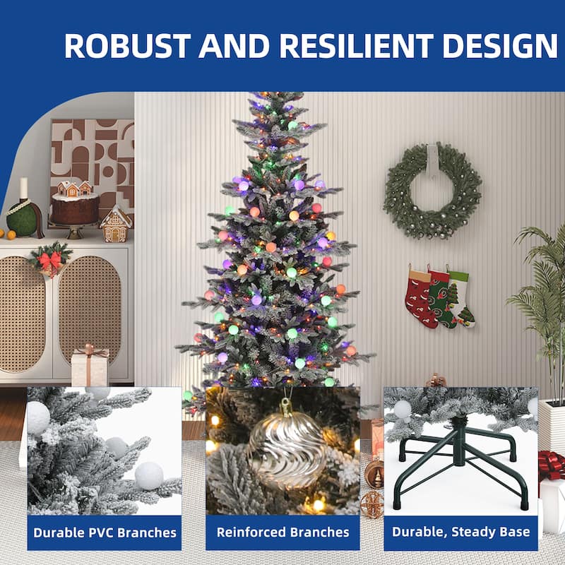 6/7.5 FT Pre-lit Flocked Layered Christmas Tree with Remote Control