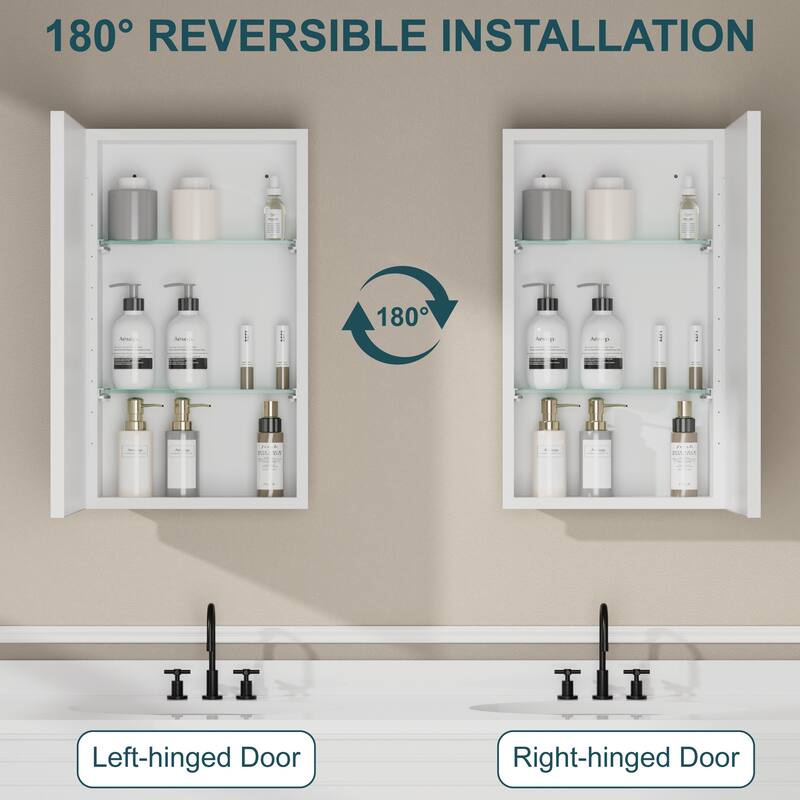 Elise Iron Medicine Cabinet with Mirror, Adjustable Shelves, Recessed or Wall Mount