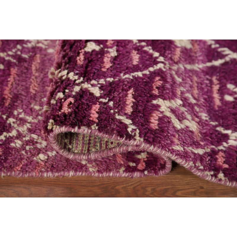 Purple Trellis Plush Moroccan Accent Rug Handmade Wool Carpet - 3'0" x 5'7"