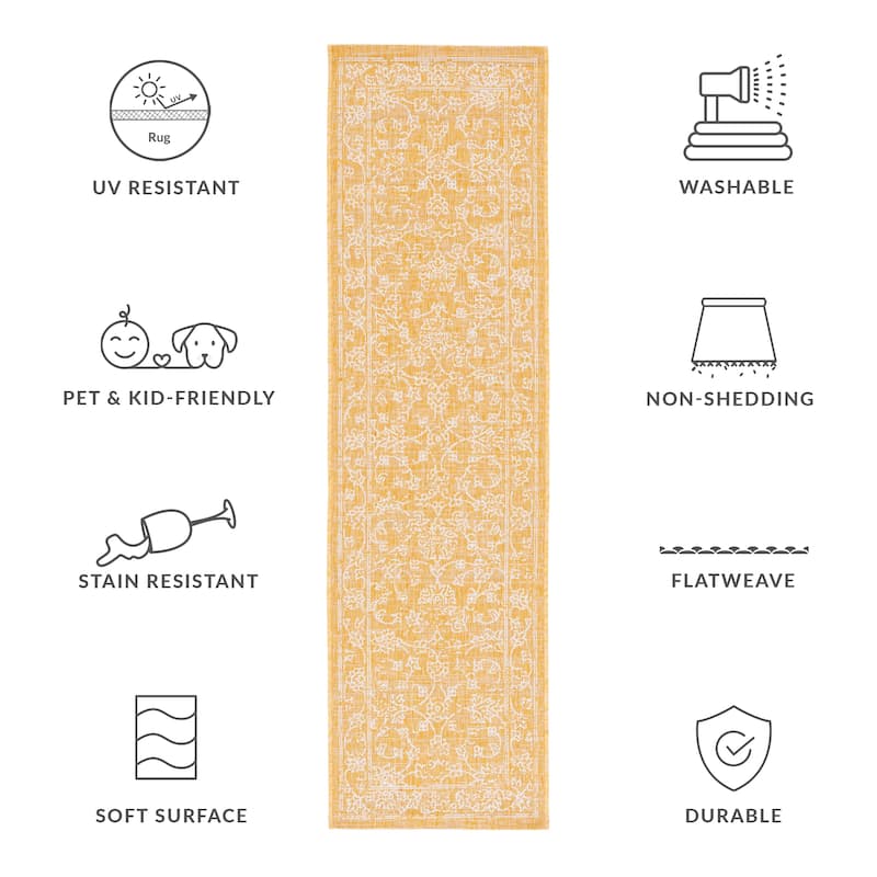 SAFAVIEH Courtyard Hasina Indoor /Outdoor Waterproof Patio Backyard Rug - 2'3" x 8' Runner - Gold/Ivory