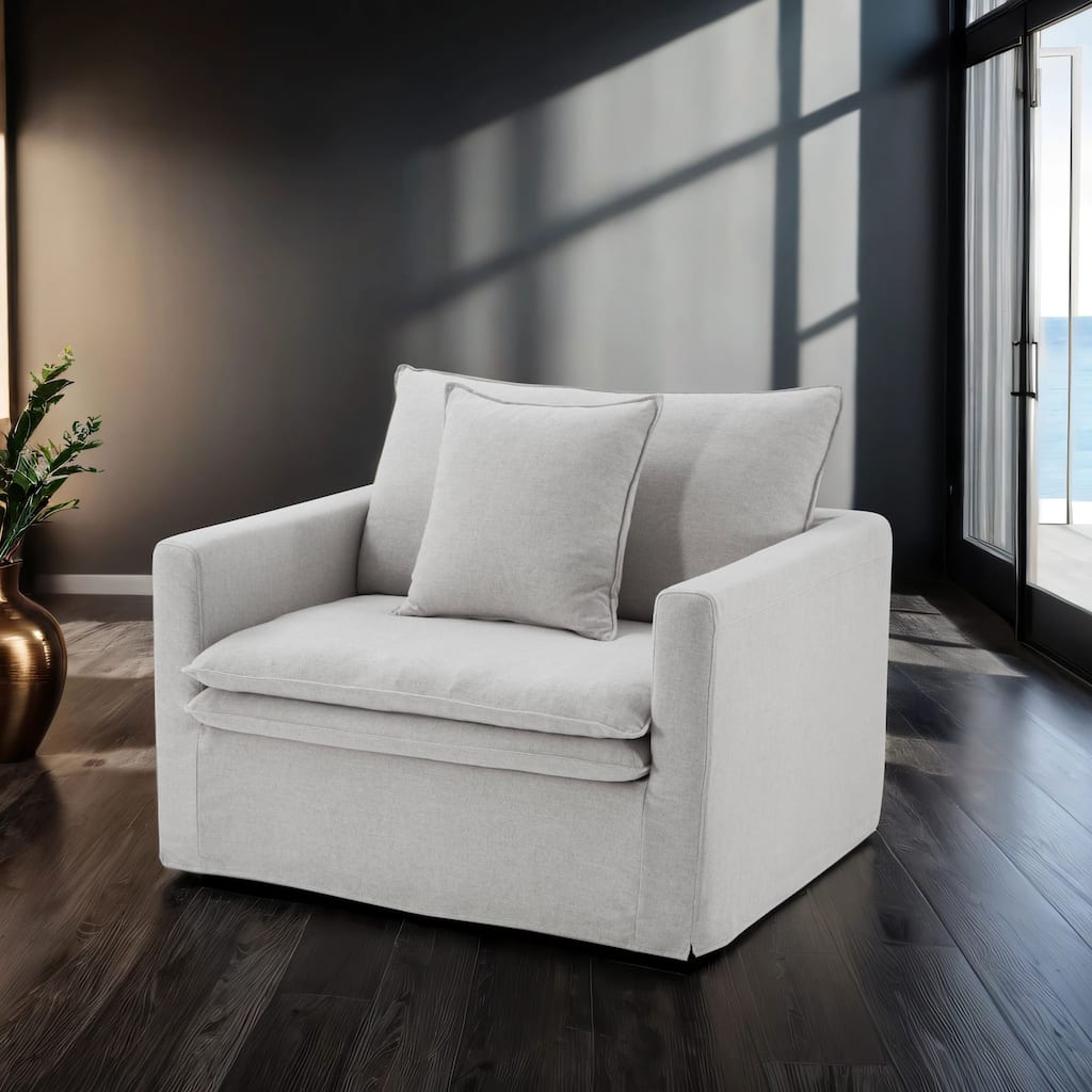 Furniture of America Caspian Light Grey FSC & OEKO TEX Fabric Arm Chair with Feather Blend Cushions