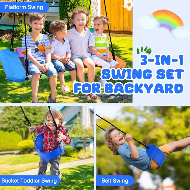 Hapfan 440lbs Heavy Duty Metal A-frame Swing Sets for Backyard with Toddler Swing, Belt Swing, Saucer Swing