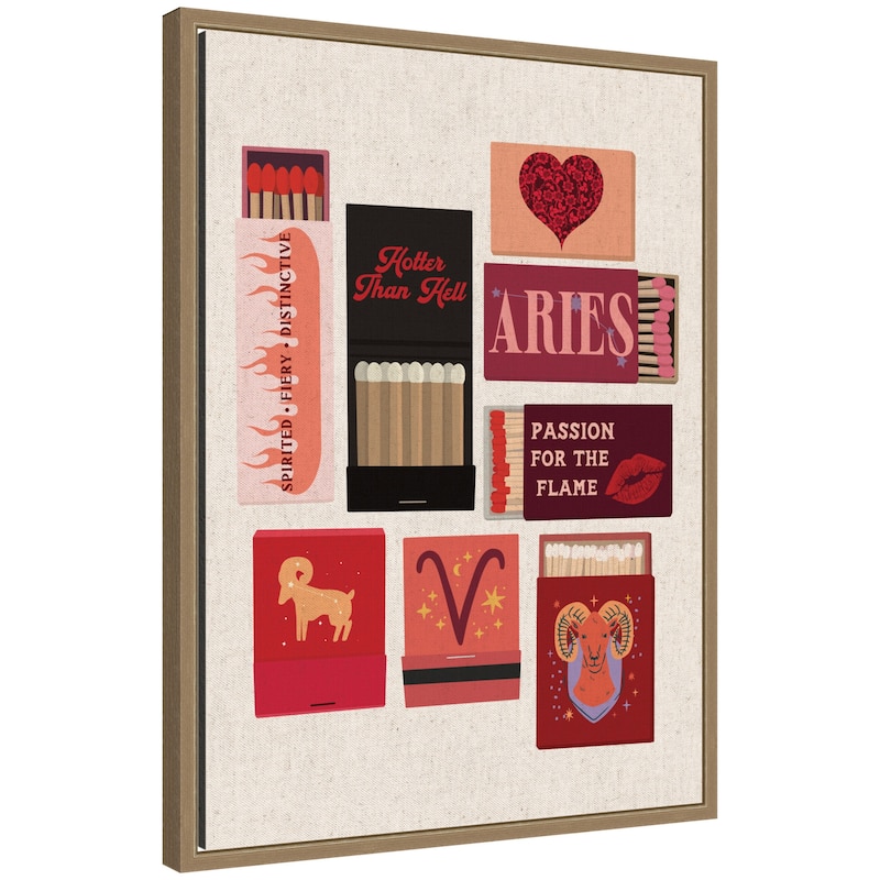 Kate and Laurel Aries Matchbook Linen FC by Megan Ryan Framed Canvas Wall Art Print - 18x24