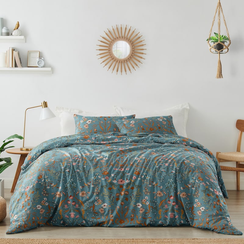 Sweet Jojo Designs Boho Wildflower Vintage Floral Girl King Duvet Cover Bedding Set Botanical Garden Flower Bohemian Farmhouse