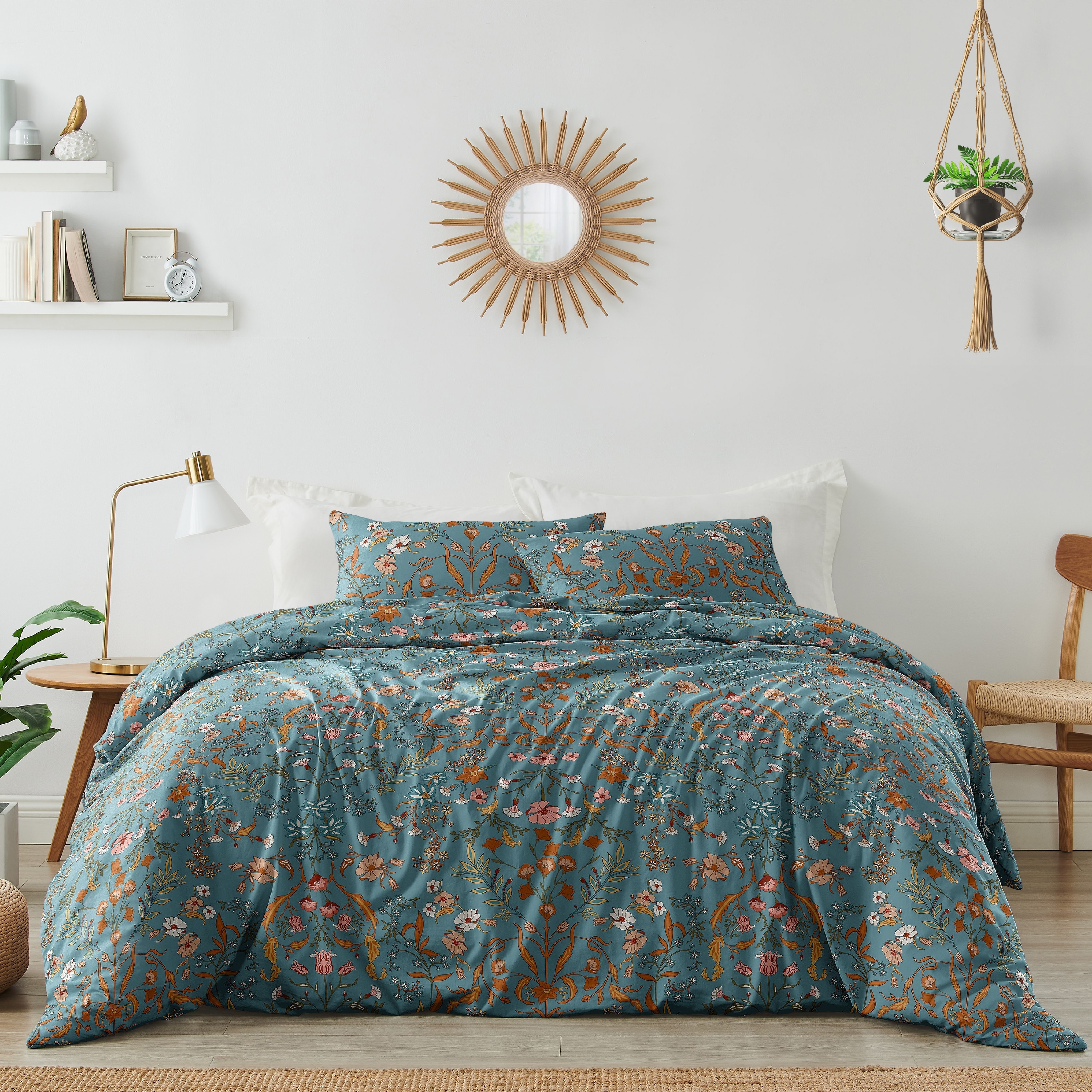 Sweet Jojo Designs Boho Wildflower Vintage Floral Girl King Duvet Cover Bedding Set Botanical Garden Flower Bohemian Farmhouse