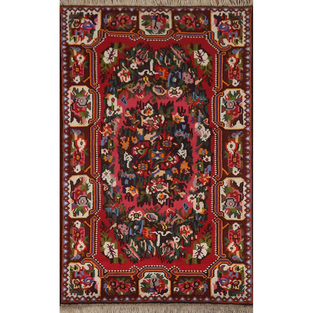 Hand Knotted Oriental 100% Wool Carpet Traditional Floral Pink Bakhtiari Area Rug - 5' 3'' X 3' 7''
