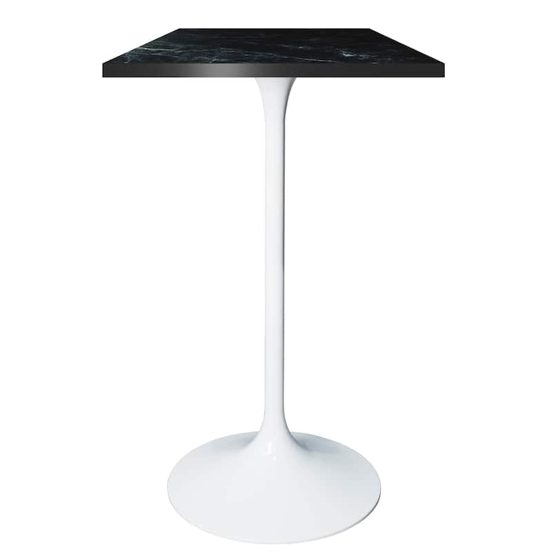 Verve 43 in. Tall Bar Height Dining Table Square MDF Wood Tabletop in White Stainless Steel Pedestal Base Accent Bar Table - Black