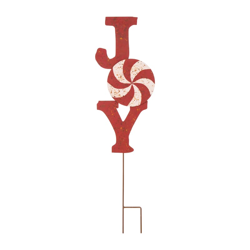 Glitzhome 36"H Christmas Rusty Metal JOY & NOEL Sign Yard Stakes Garden Decor (Two Functions)