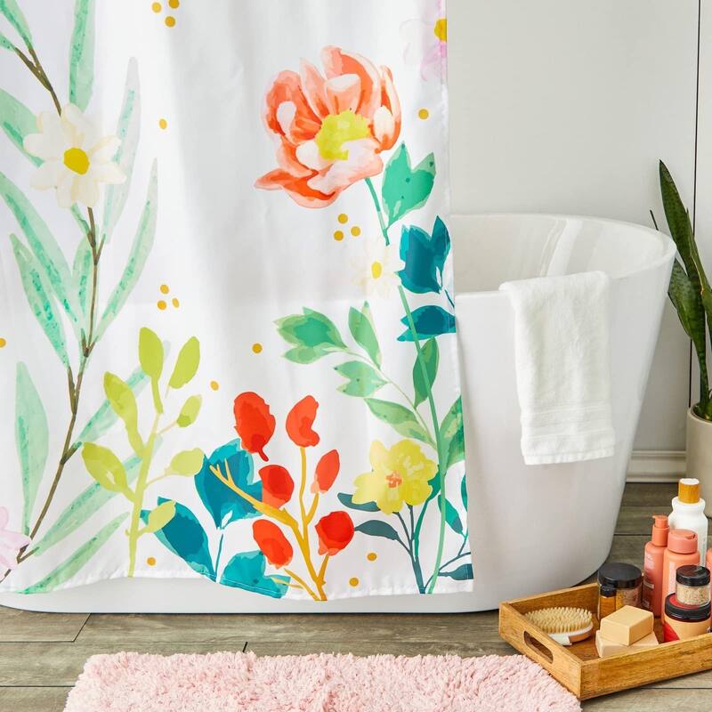 Floral Shower Curtain Set With 12 Hooks, Bathroom Decor 72 x 72 Inches
