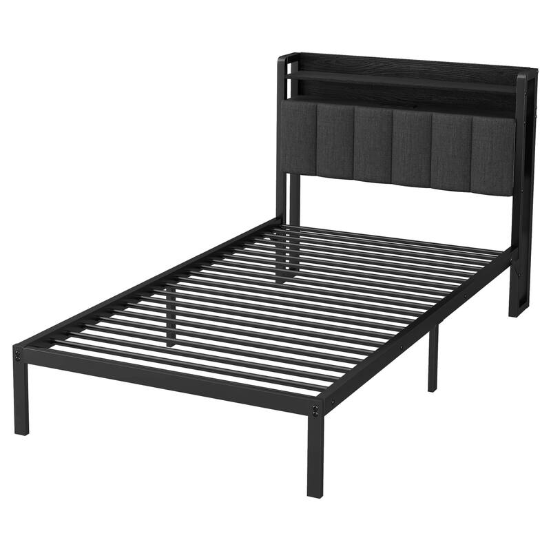 Full over Twin Metal Bunk Bed with Desk and Bookshelves,Detachable Metal Bunk Bed with LED and Charge Station