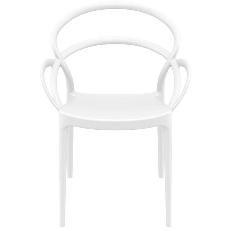 33" White Outdoor Patio Round Dining Arm Chair
