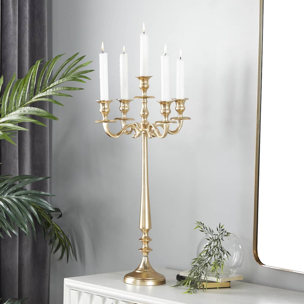 Gold Aluminum Metal Tapered 5 Plate Decorative Candelabra
