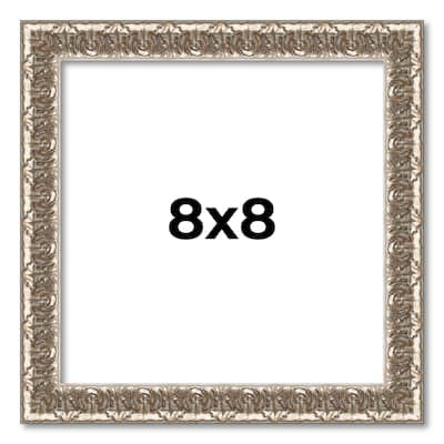 8x8 Frame Silver Versailles Ornate Solid Wood Picture Frame | 1 Inch