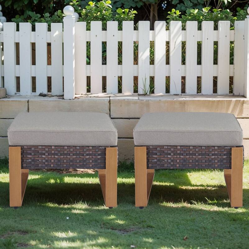 Gymojoy Outdoor Wicker Patio Ottomans Set Rattan Footrests