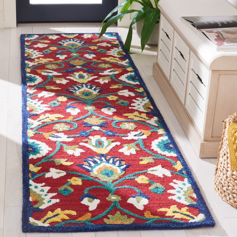SAFAVIEH Handmade Blossom Violanta Floral Wool Rug - 2'3" x 8' Runner - Red/Ivory