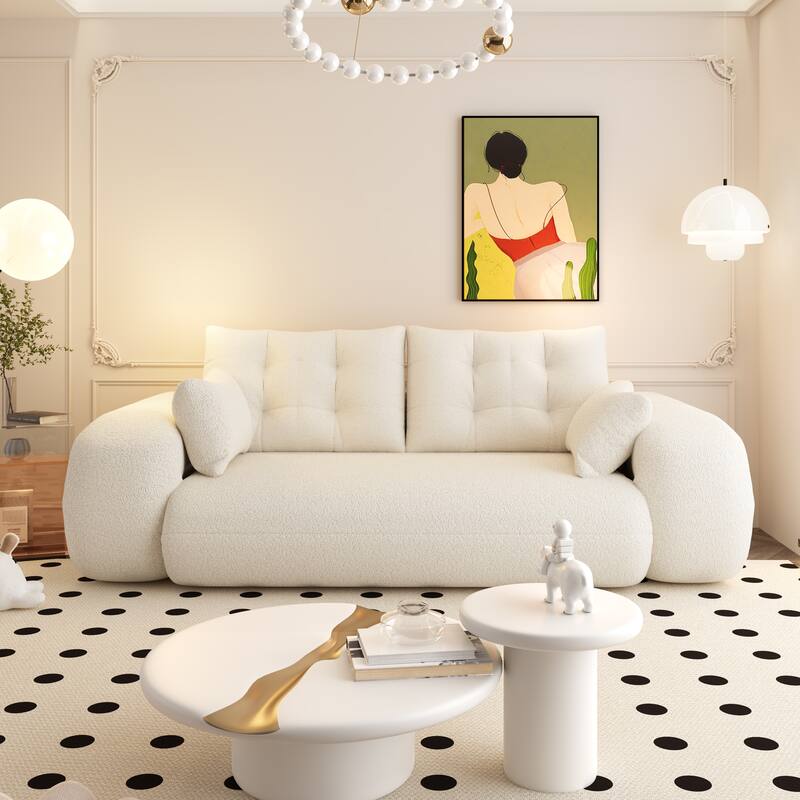 78.7" Multi-Functional Foldable Teddy Fabric Sofa Bed, Beige